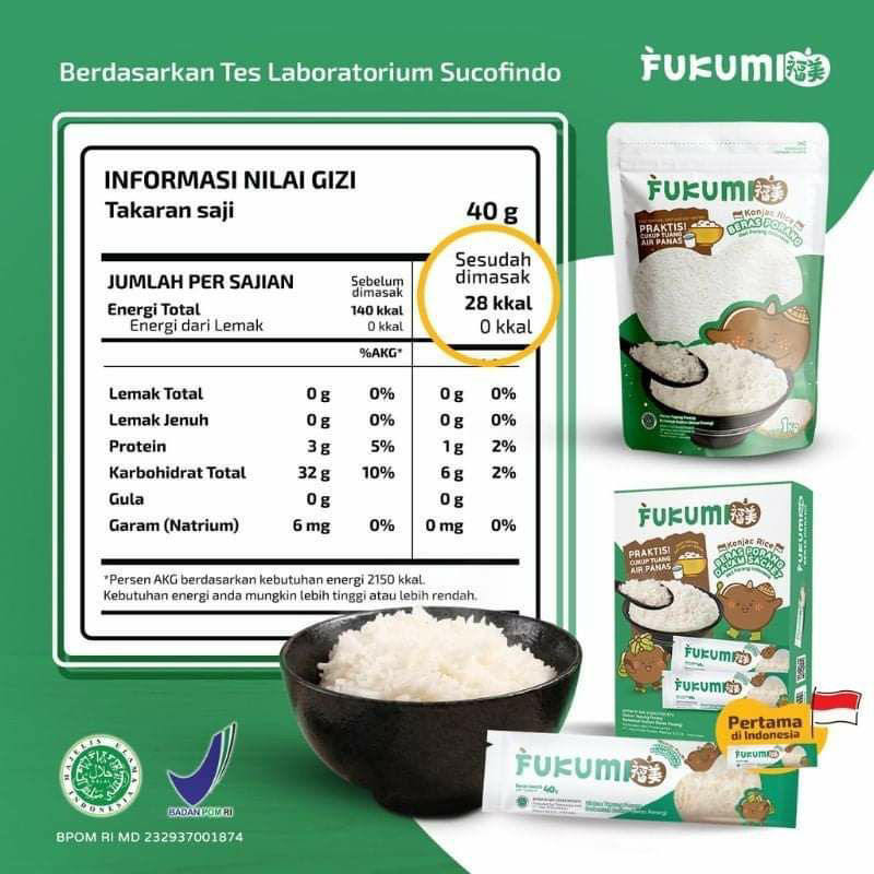 Fukumi Beras Porang Pouch 1kg Fukumi Konjac Rice Nasi Diet Rendah Kalori