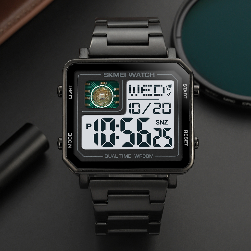SKMEI 2033 Jam Tangan Pria Digital Dual Time Tali Stainless Steel WATCHKITE WKOS
