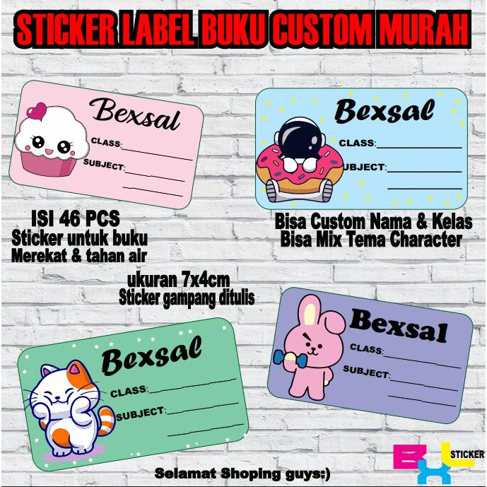 

STICKER LABEL CUSTOM NAMA BUKU LUCU MURAH ISI 46 PCS