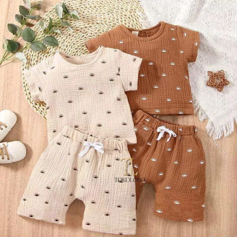 [rumahbayipdg] Stelan baju bayi dan anak PEAVI // set baju anak lengan pendek