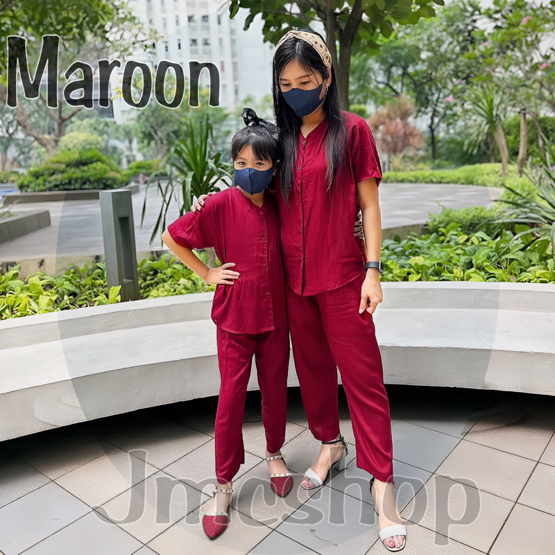 Piyama cOzy V Abu maroon mustard baju tidur kerah V bisa couple ibu anak keluarga