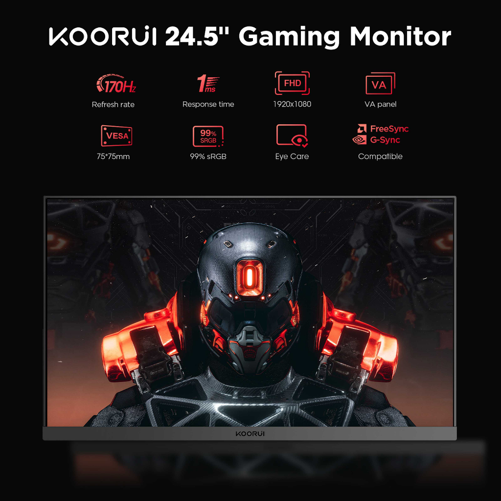 KOORUI 25E3A 24.5 inch Gaming Monitor 170Hz 1ms FHD Freesyne 1920*1080