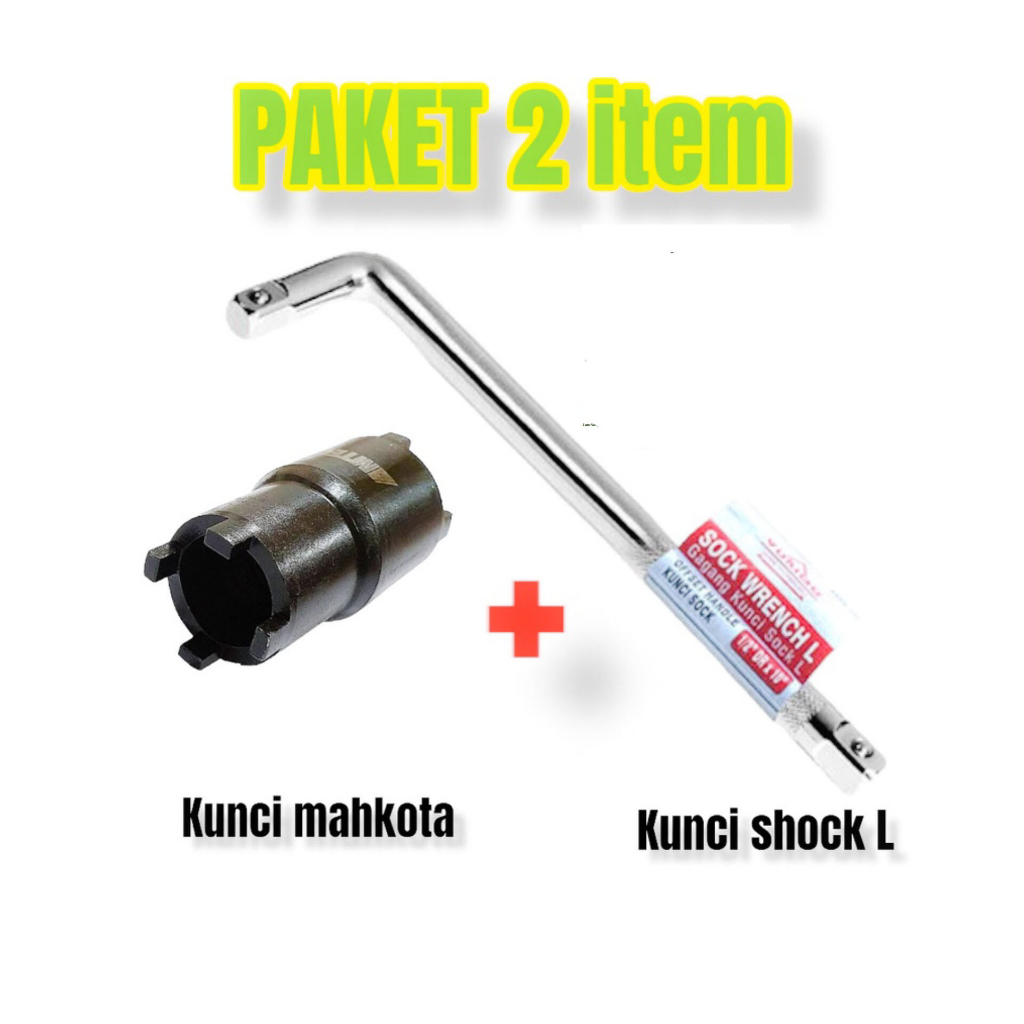 Paket Kunci Mahkota Double Crown Socket Treker Kunci Kopling Motor- Plus Sambungan Dan Gagang