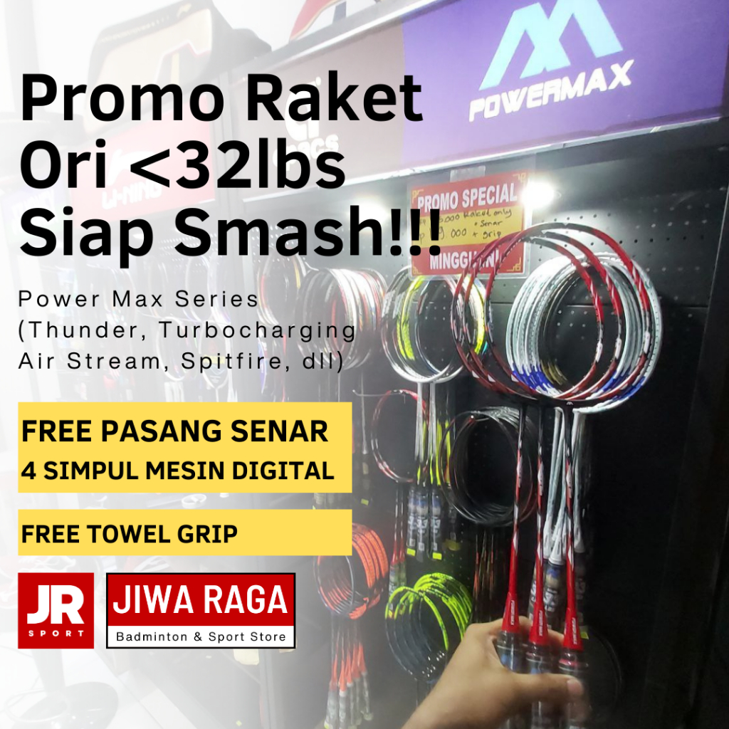 Raket POWERMAX Original Thunder Spitfire Turbocharging Airstream Power Max Badminton Siap Pakai Ori 