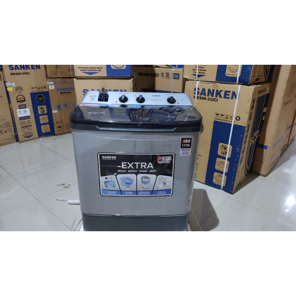 MESIN CUCI SANKEN TW 8828 HGY 8KG 2 TABUNG TW-8828HGY 8KG X-TOR