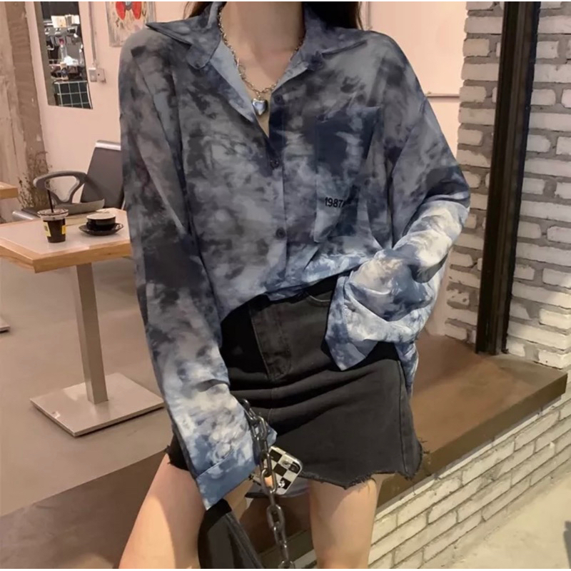 Kemeja korea fashion shirt lengan panjang blouse wanita big size