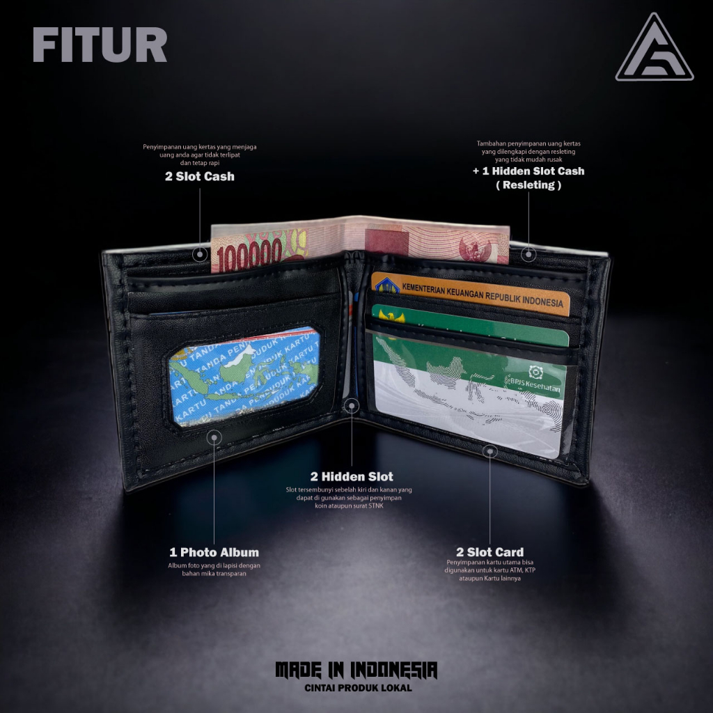 AFLAH Dompet Pria Lipat Bahan Kulit Sintetis Premium Aflah D04 - Hitam