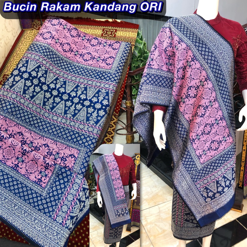 Songket Bunga Cina Rakam Kandang ORI pink Muda dasar biru/ songket tenun asli palembang /ilham songk