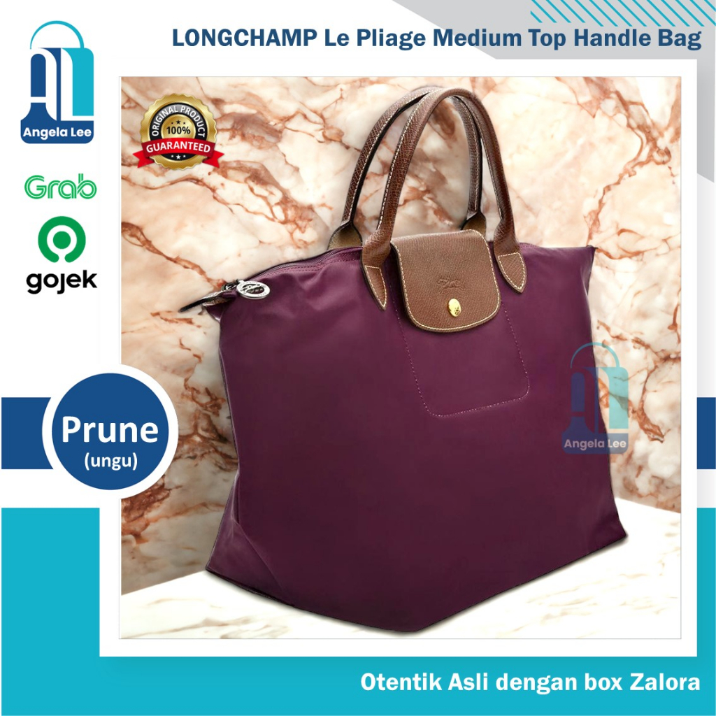 Longchamp Le Pliage Medium Top Handle Bag Prune Tas Wanita Ungu Tua