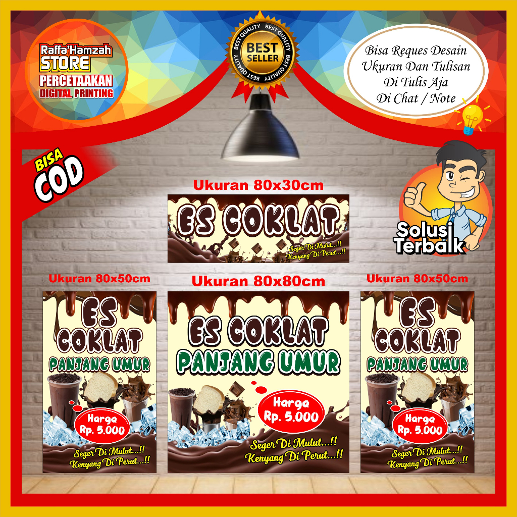 Banner Es Coklat Panjang Umur, COD Spanduk Es Coklat Cocol Roti