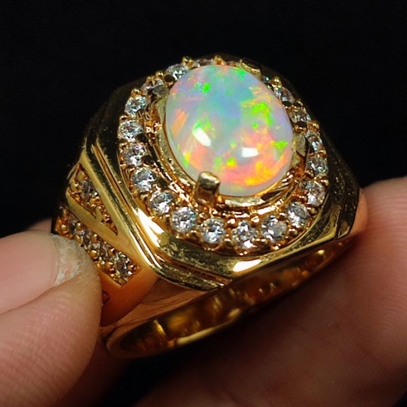 Cincin Pria Ring Emas Batu Kalimaya Aussy Asli Catam Top Jarong Siap Pakai