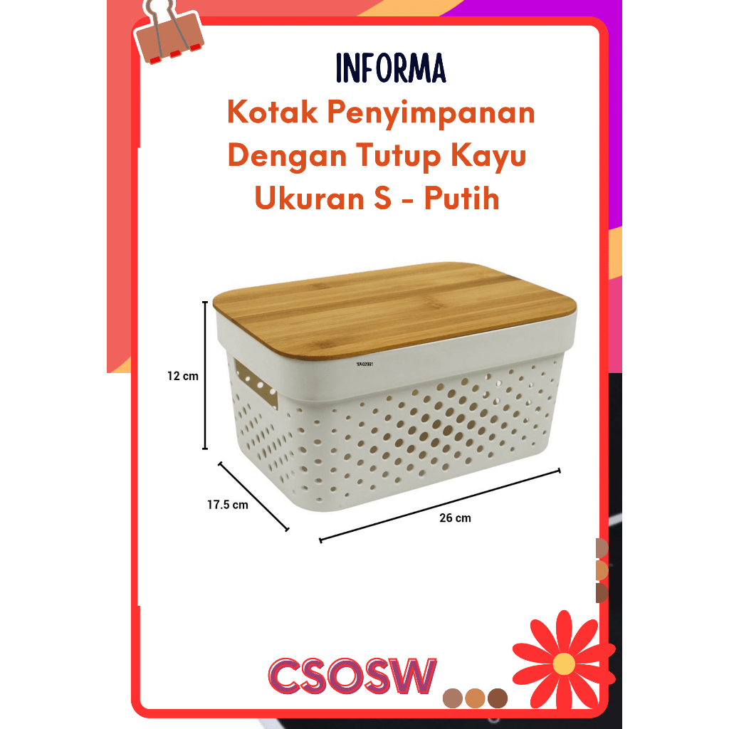 Kotak Penyimpanan Dengan Tutup Kayu Ukuran S - Putih Storage box