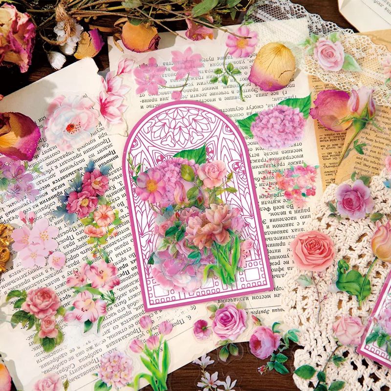 

20pcs stiker PET flower plant untuk jurnal gaya vintage retro