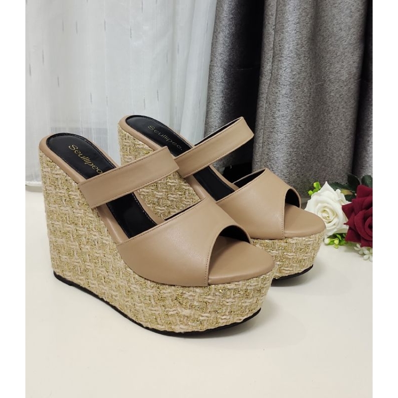 sandal wedges wanita 12cm kombinasi