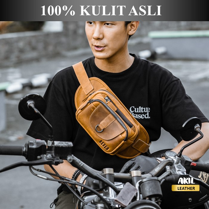 Tas Selempang Kulit Pria Slempang Bahu Reven Sagara Leather Waistbag Pinggang Bahan 100% Kulit Sapi Asli Original Premium