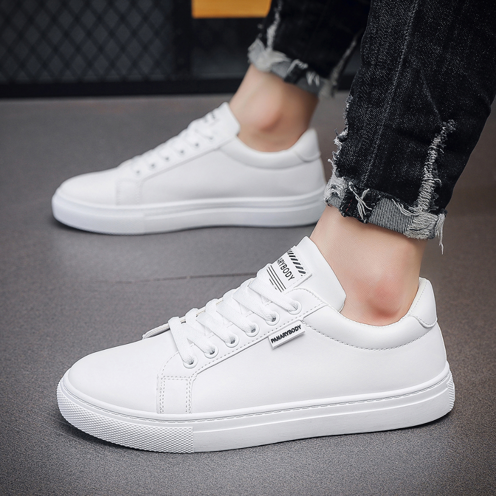 Sepatu Putih Pria Casual Bertali Trendy Sneakers Sepatu Cowok Pelajar Hits Style Kekinian Fashion JB703