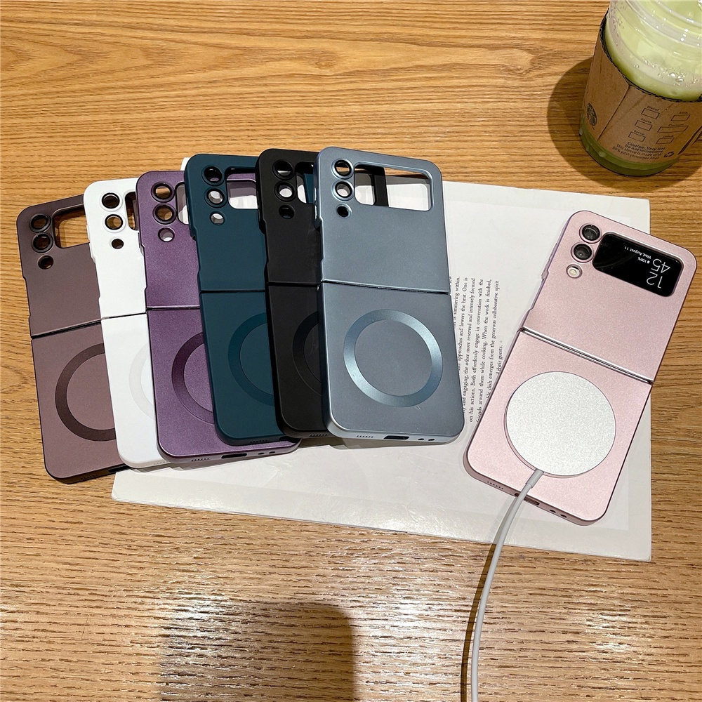 Soft Case Matte Magnetik Support Magsafe Wireless Charging Phone Case Silikon With Ring Lensa Kamera Kompatibel Untuk Samsung Z Flip 3 Z Flip 4