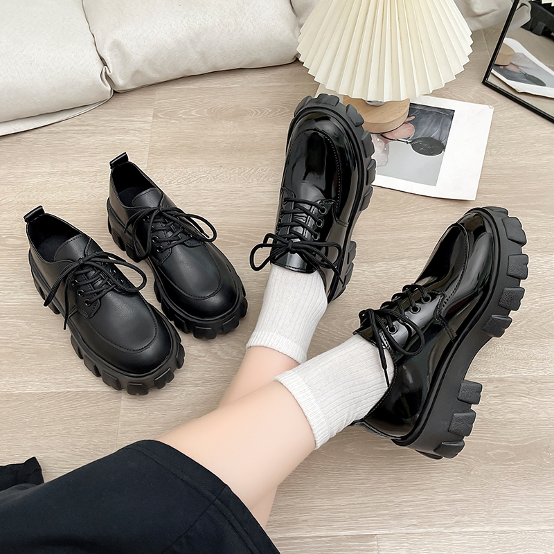 Sepatu Oxford Derby Hak Tinggi Wanita Flatform Ankle Boots Import Bot Kulit Hitam Big Size Platform Shoes Heels Black - Ukuran 35 36 37 38 39 40