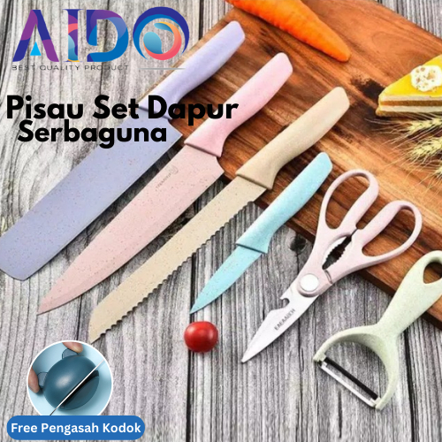 Pisau Set Jerami 6in1 Lapis Anti lengket PISAU SULTAN / pisau set viral keramik pisau jerami / pisau set dapur