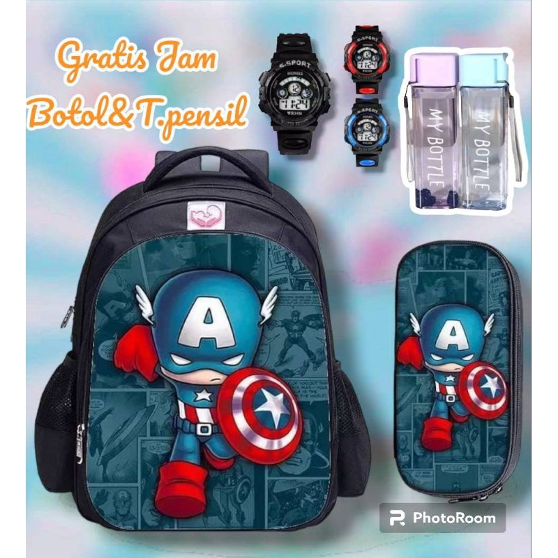 Tas Ransel Fashion Sekolah Anak Laki Laki PAUD TK SD Marvel Super Hero