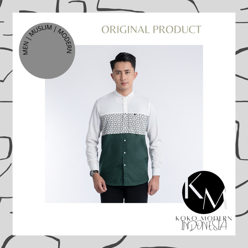 FADKHERA BAJU KOKO MODERN HUFAIZ LENGAN PANJANG PUTIH HIJAU