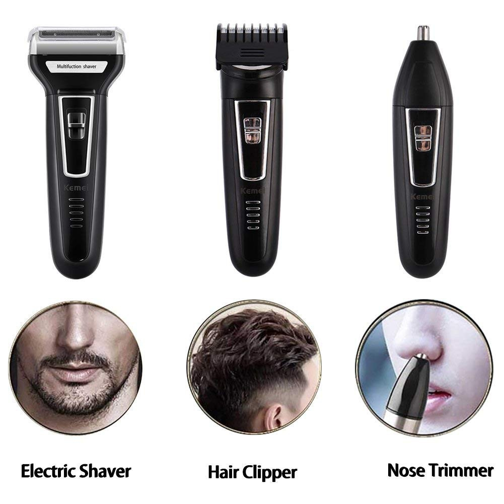 Kemei Hair Clipper Alat Mesin Pencukur Cukur Cukuran Rambut Kumis Jenggot Bulu Hidung multifungsi 3 in 1 Mudah Digunakan SHAVER Bulu Ketiak Kemaluan Pria Wanita