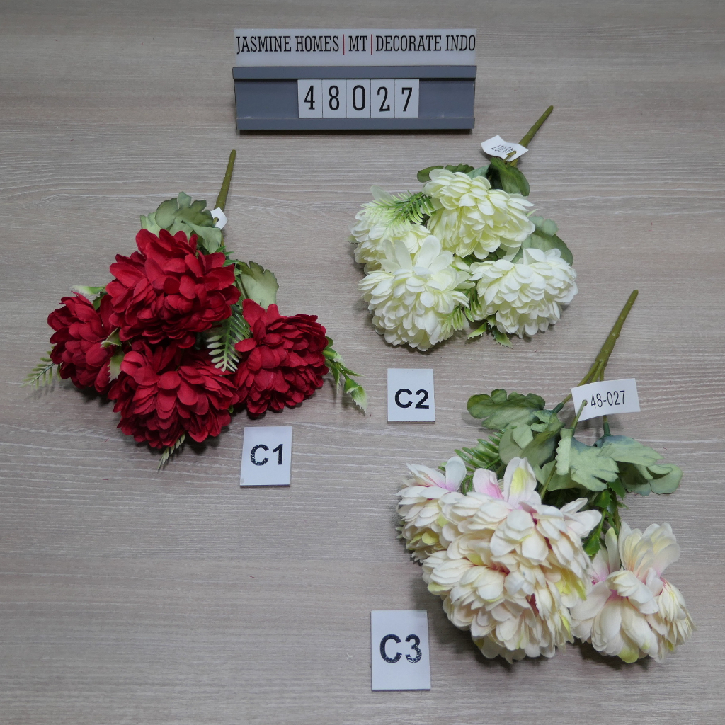 Bunga Krisan Serunai 5Kuntum 8cm Acc Daun Pakis 48027