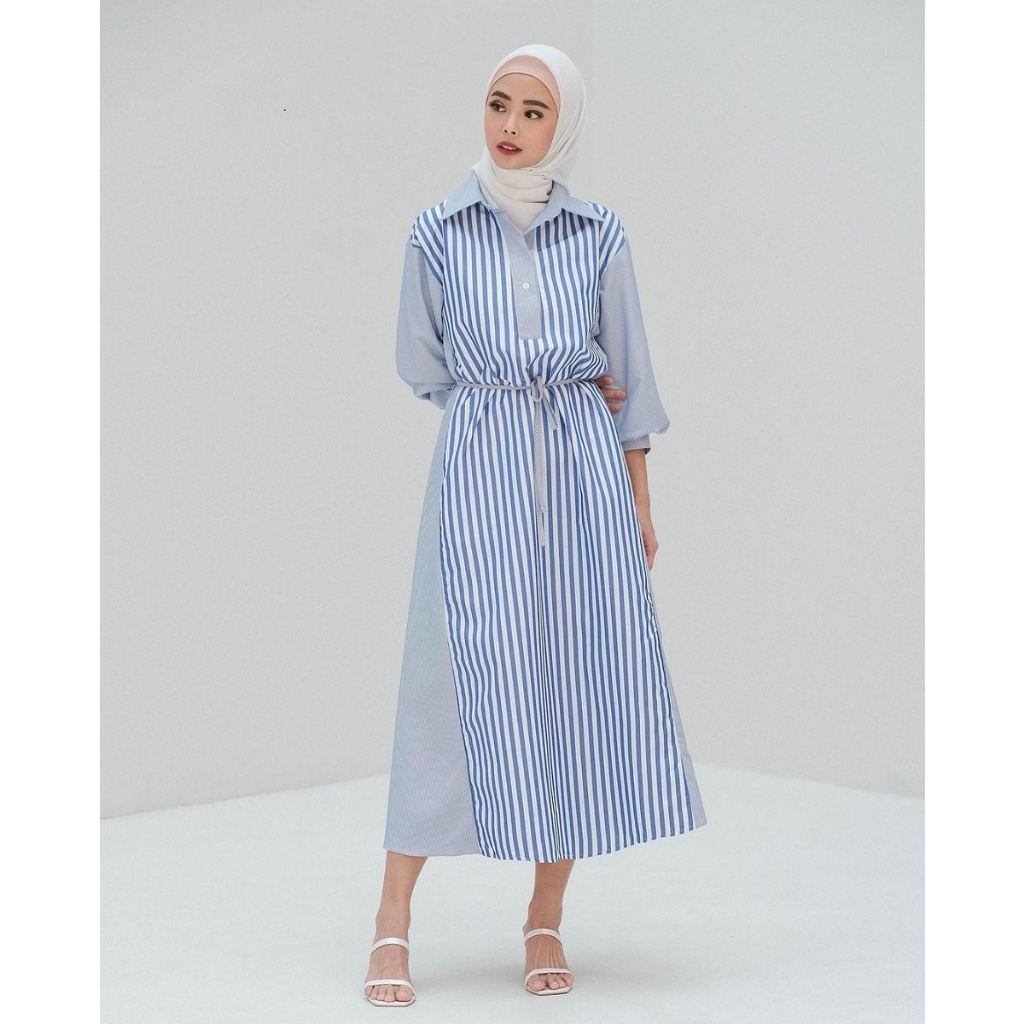 DAILY MIDI DRESS JUMBO TERBARU BAHAN KATUN SALUR GAMIS REMAJA DRESS KOREA BAJU KANTOR MOTIF SALUR DR