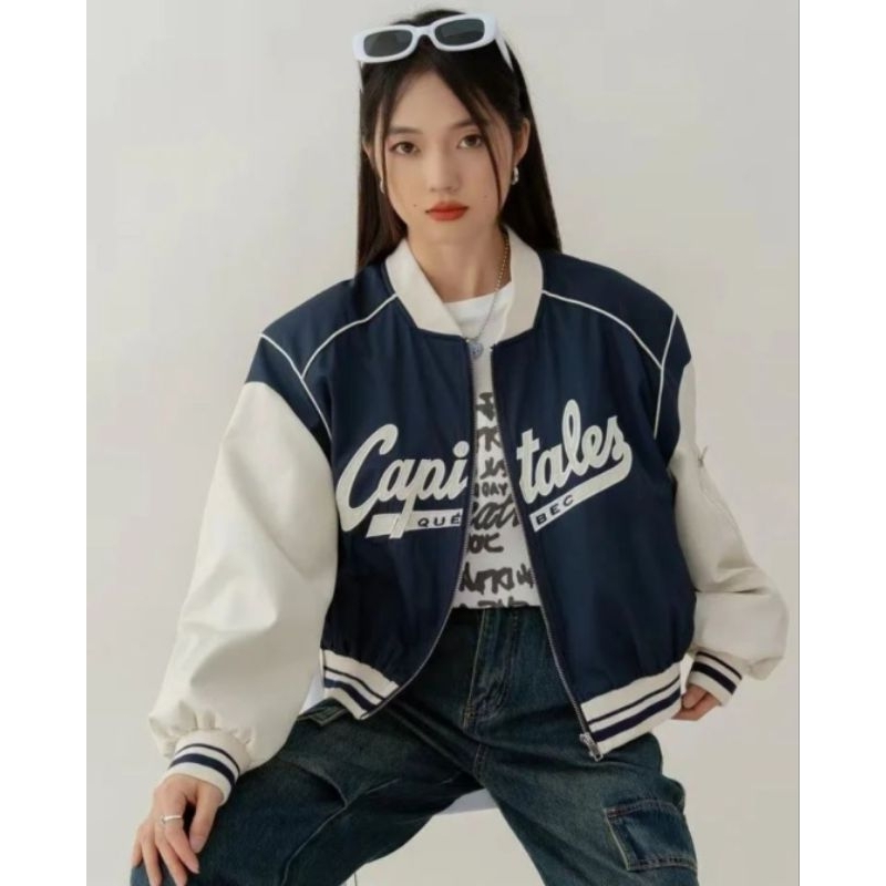 CAPITALES Jacket Croope Wanita Oversize | Jaket Bomber Crop Wanita Korean Style | Jacket Wanita Korea