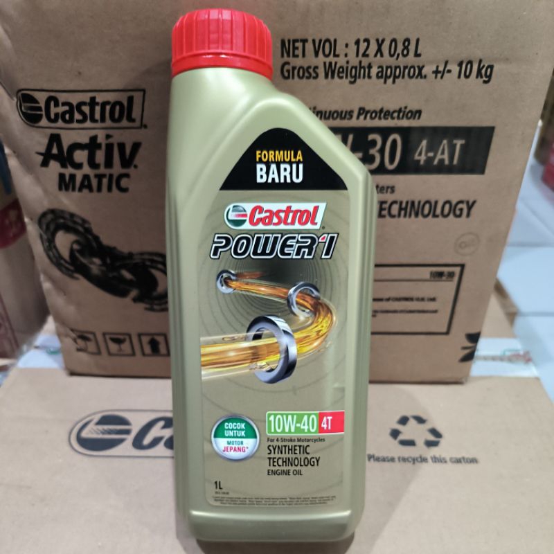 OLI CASTROL POWER 1 4T 10W-40 1L API SN JASO MA2 OLI SYNTHETIC TECHNOLOGY MOTOR SPORT ORIGINAL CASTROL