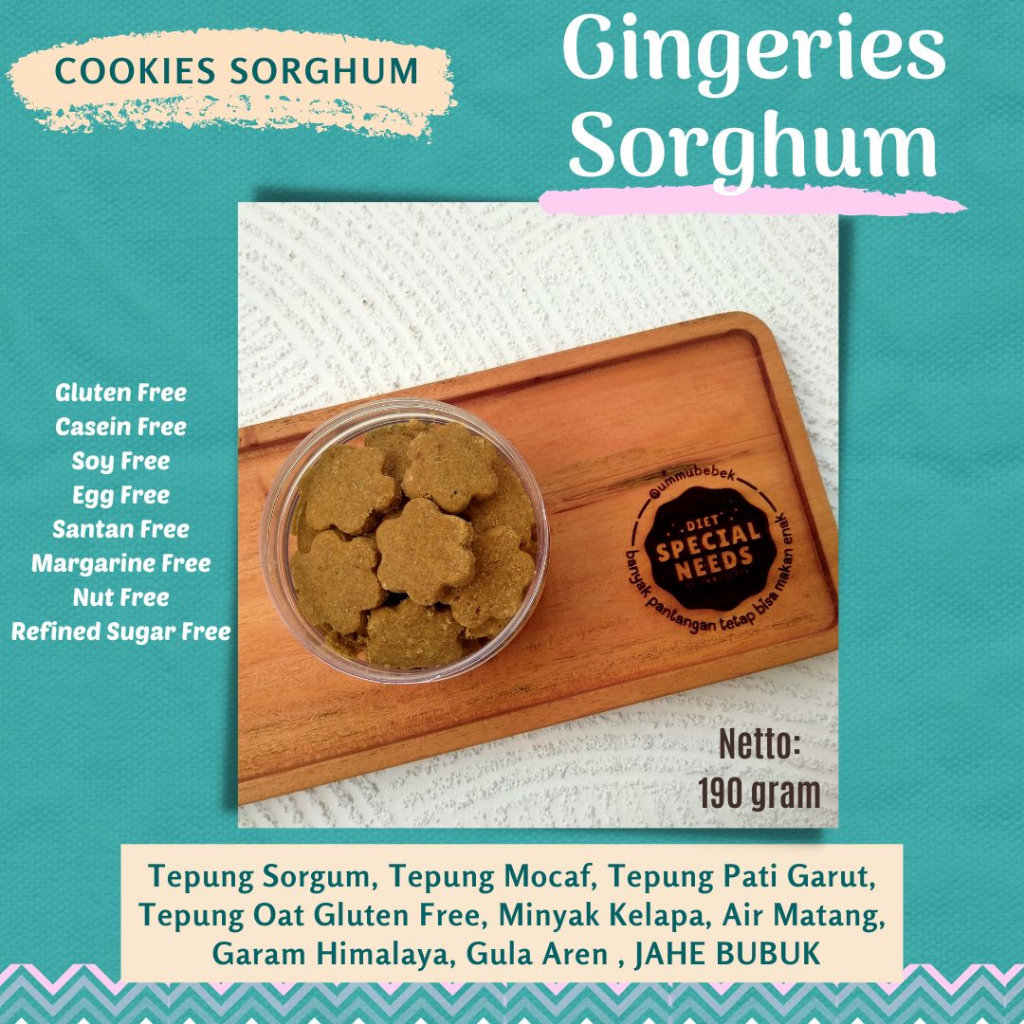 

GINGERIES SORGHUM Cookies Jahe Lezat Sehat Gluten Free Dairy Free Egg Free Refined Sugar Free Diet Special Needs