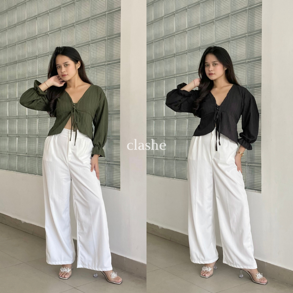 Baju Blouse Wanita Atasan Lengan Panjang Lady Crush Crinkle Anti Lecek Korean Style Kekinian Terbaru Ootd Donna Top by Clashe