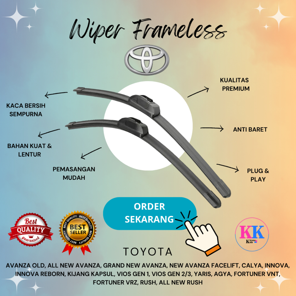 Wiper Kaca Mobil Calya Cayla Avanza Yaris Fortuner Agya Rush Kijang Kapsul Innova Reborn Corolla vio