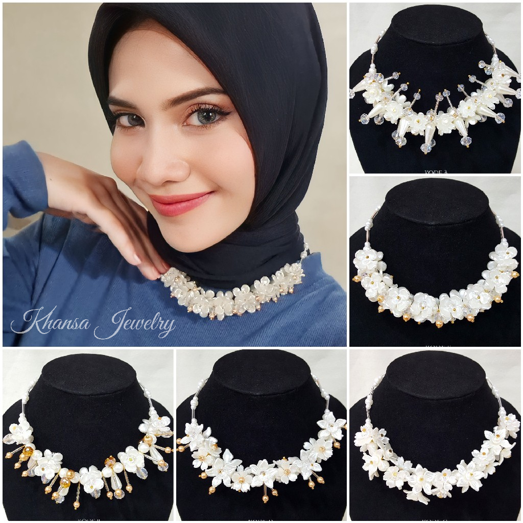 Kalung Hijab Beads Necklace Crystal Kalung Kondangan Kelopak Bunga - KH002