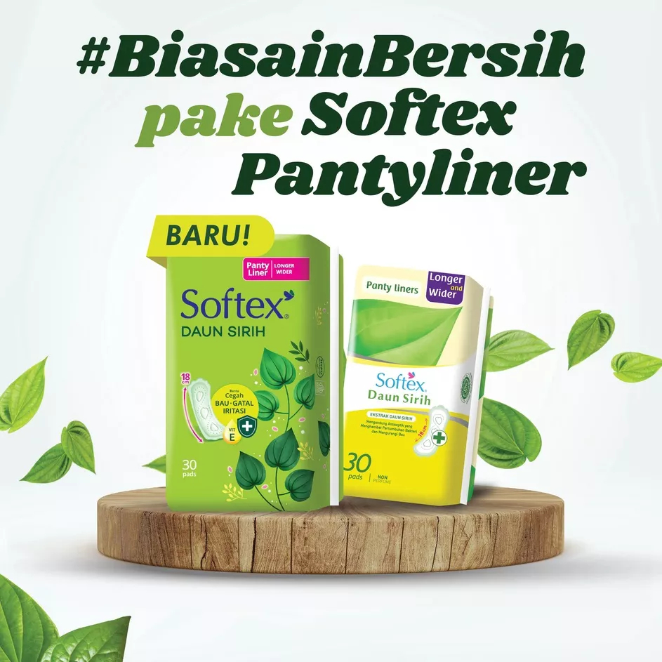 Softex Daun sirih ( pantyliner isi 30 pads) longer &amp; wider mint / greenteea pembalut (no.05)