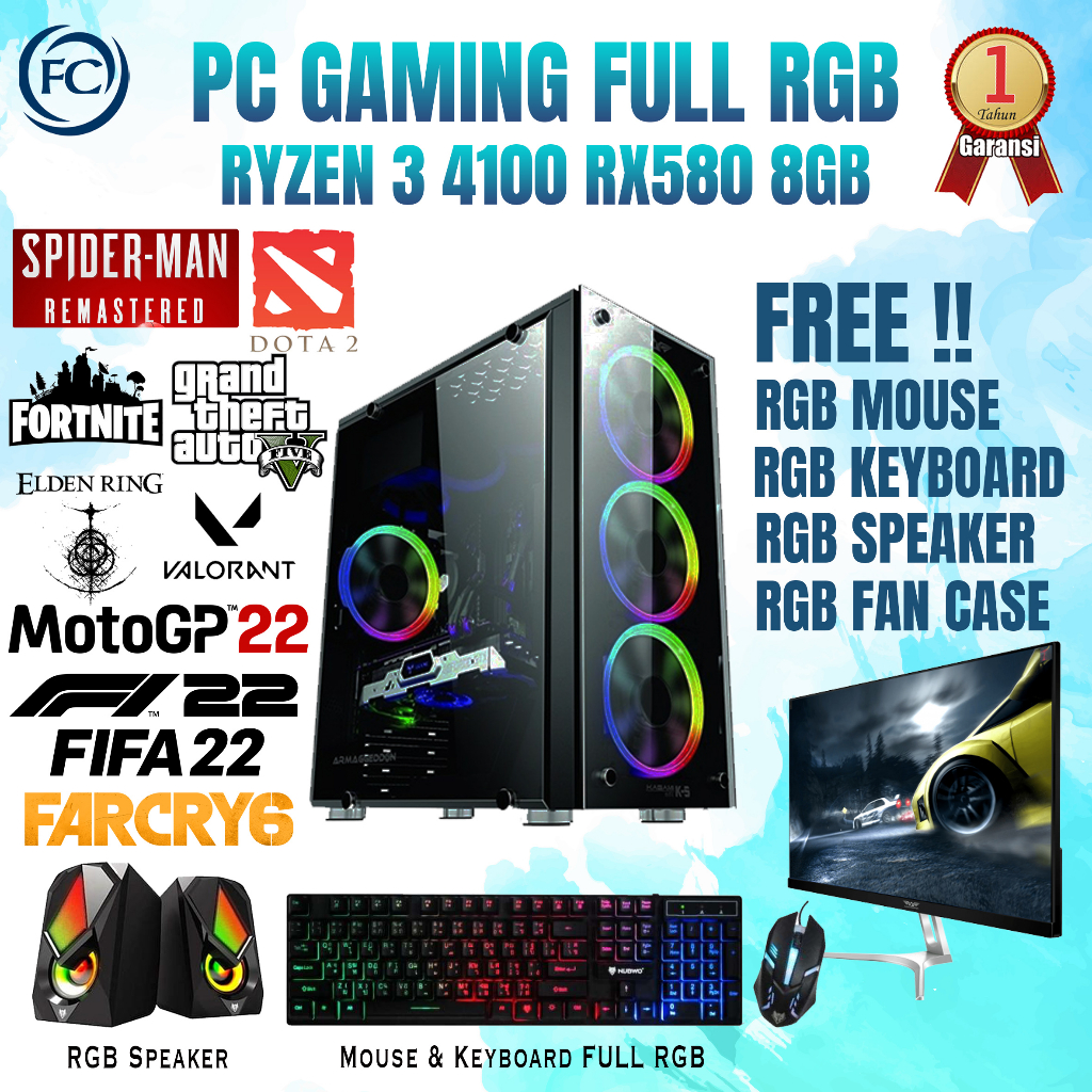 PC GAMING &amp; DESIGN RYZEN 3 4100 16GB RX 580 8GB SIAP  LIVESTREAMING