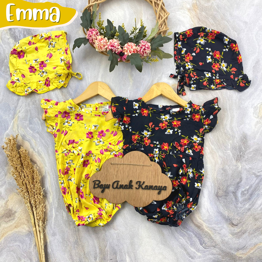 3-18 BULAN ROMPER BAYI PEREMPUAN EMMA JUMPER BAYI FREE BONNET HAT BY LITTLE KODA (SNI)