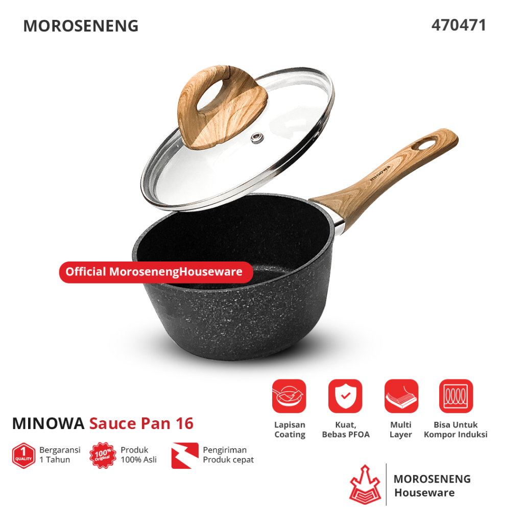 Sauce Pan Minowa 16cm Teflon Tutup Kaca