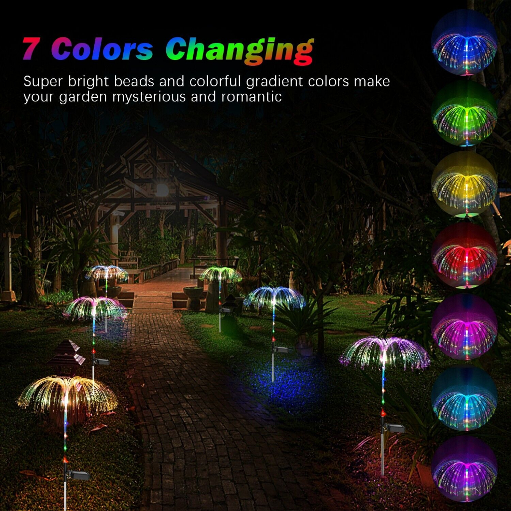 Lampu Taman LED Solar Berubah 7 Warna Tahan Air Lampu Kembang Api / Lampu Solar Outdoor Bunga Solar Jellyfish Light