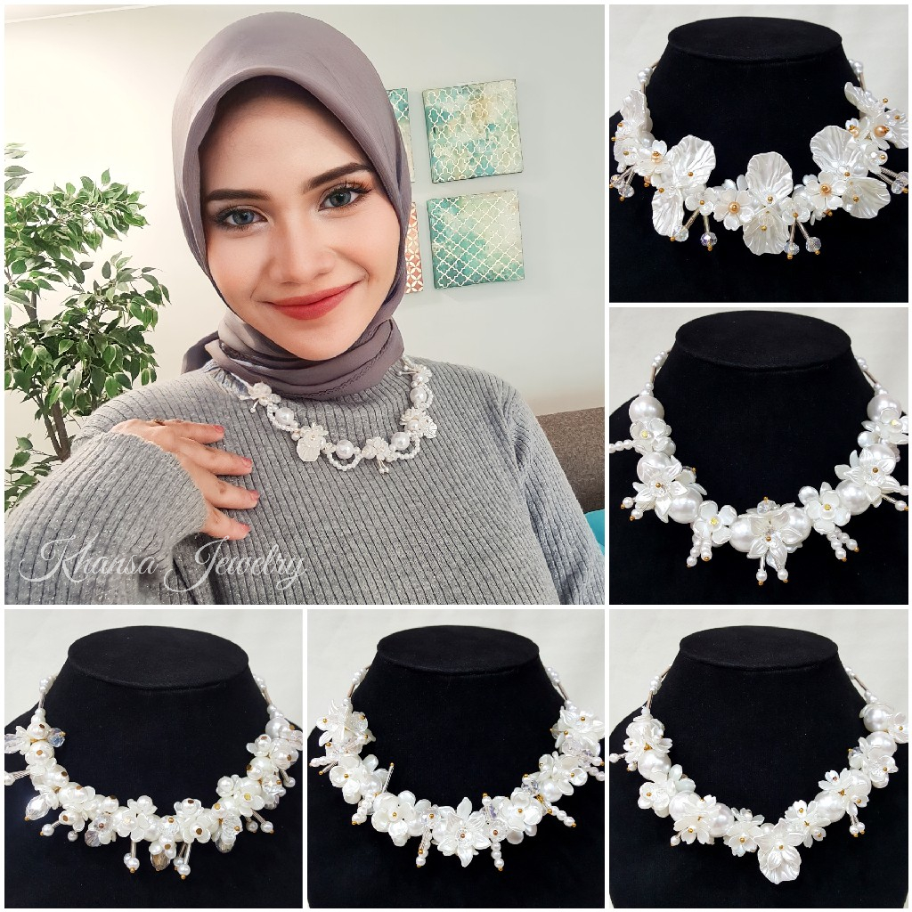 Kalung Hijab Beads Necklace Crystal Kalung Kondangan Kelopak Bunga - KH015