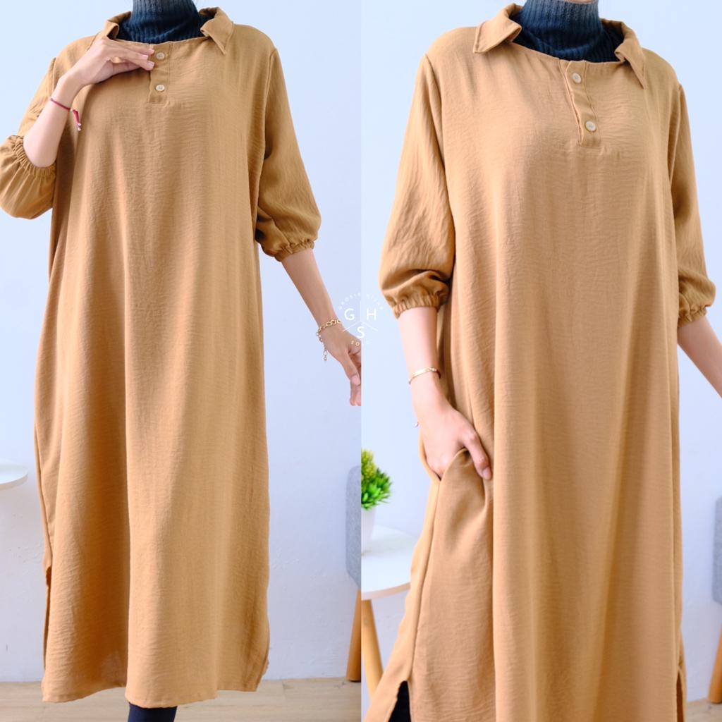 JOVANKA TUNIK MIDI LENGAN 3/4 DRESS BELAH WANITA ATASAN WANITA CRINCLE AIRFLOW PREMIUM (KJI)