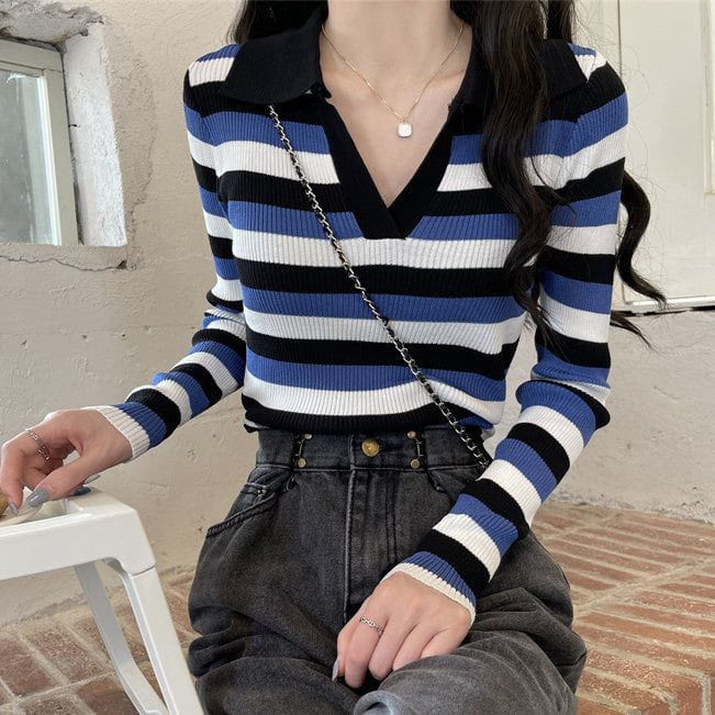 CESY STRIPE LONG SLEEVE T-SHIRT KNIT -NURZHAFIRSHOP