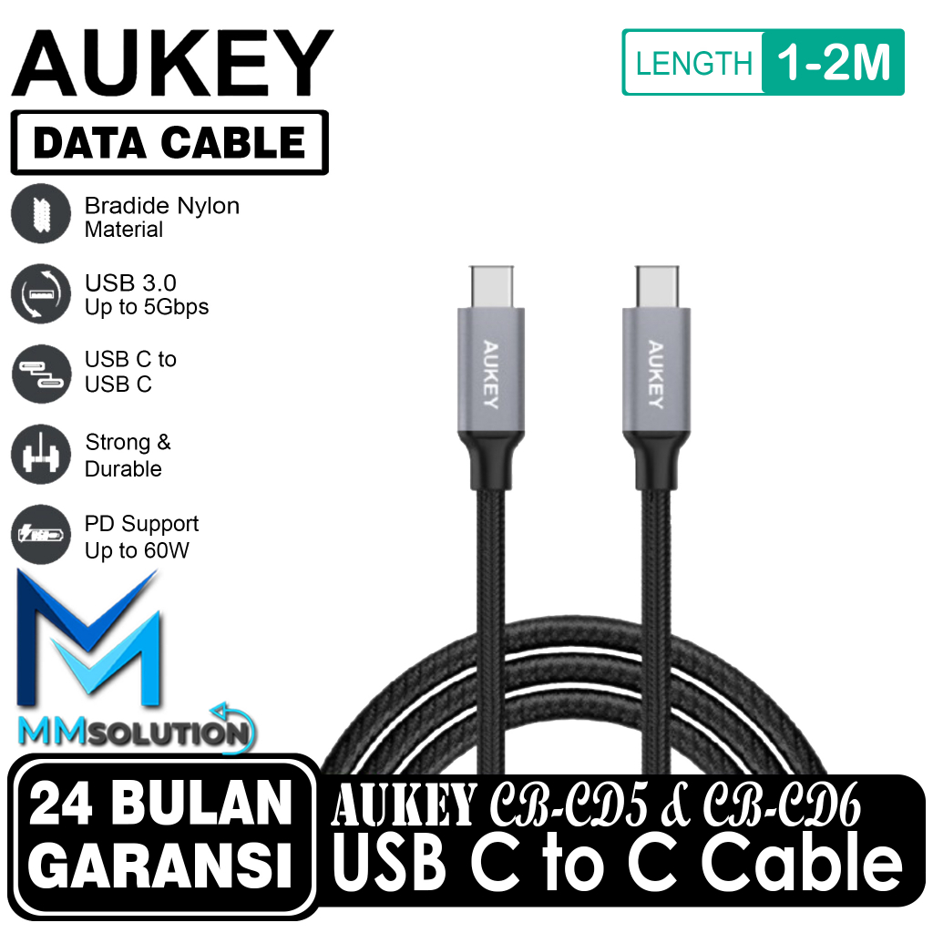 AUKEY CB-CD5 / CB-CD6 Kable Data Type C to Type C Braided Nylon