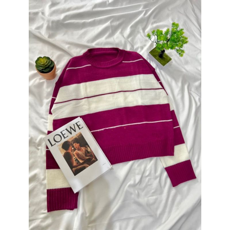 Yuji blouse sweater crop motif stripe