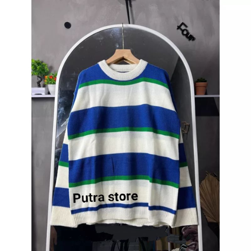 INARA SWEATER RAJUT STRIPE ATASAN WANITA OVERSIZE