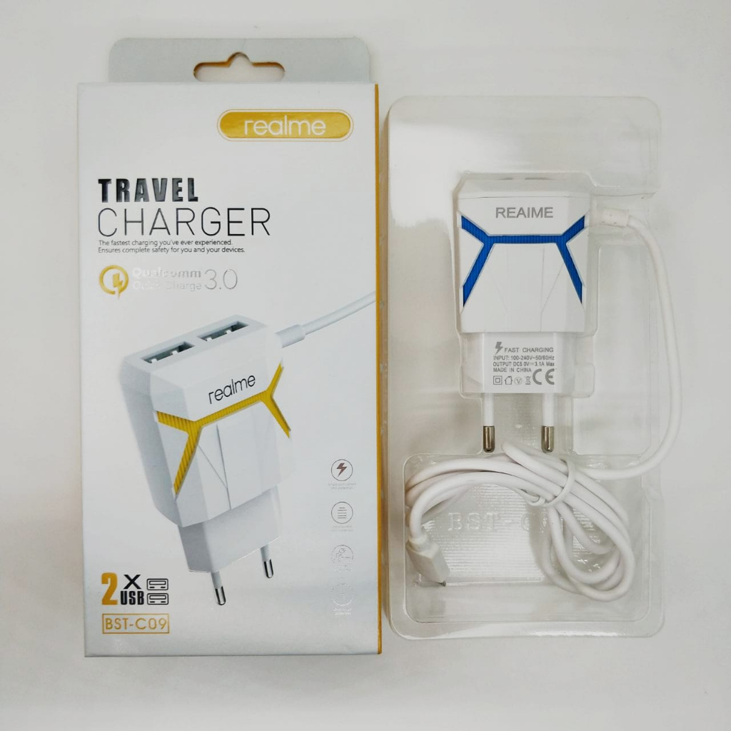 Charger Brand LED 2usb BST-C09 best quality terbaik Plus kabel micro