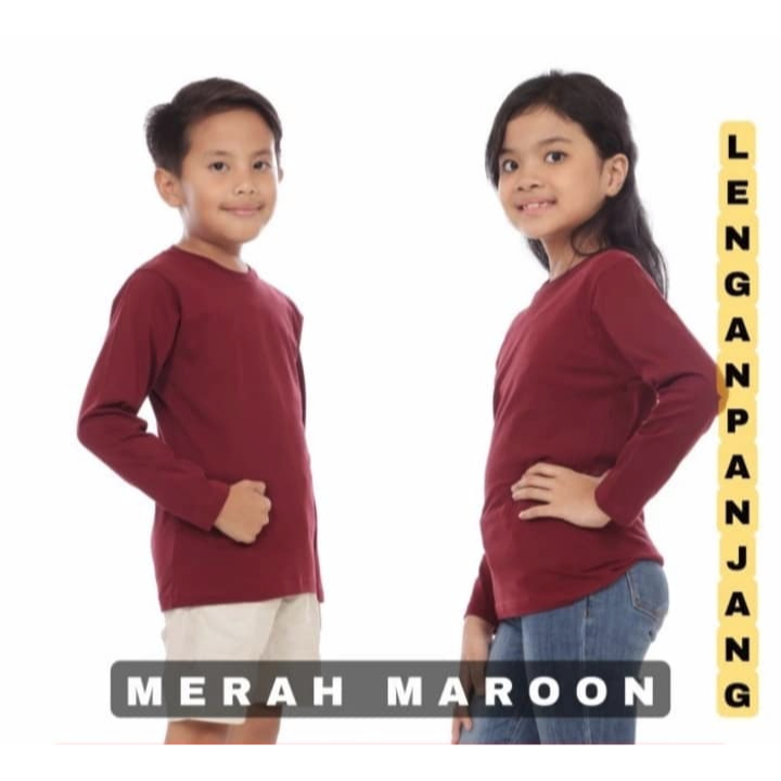 Kaos Polos Anak Lengan Panjang warna Merah Marun - Kaos Oblong Polos Anak Lengan Panjang - Kaos Polo
