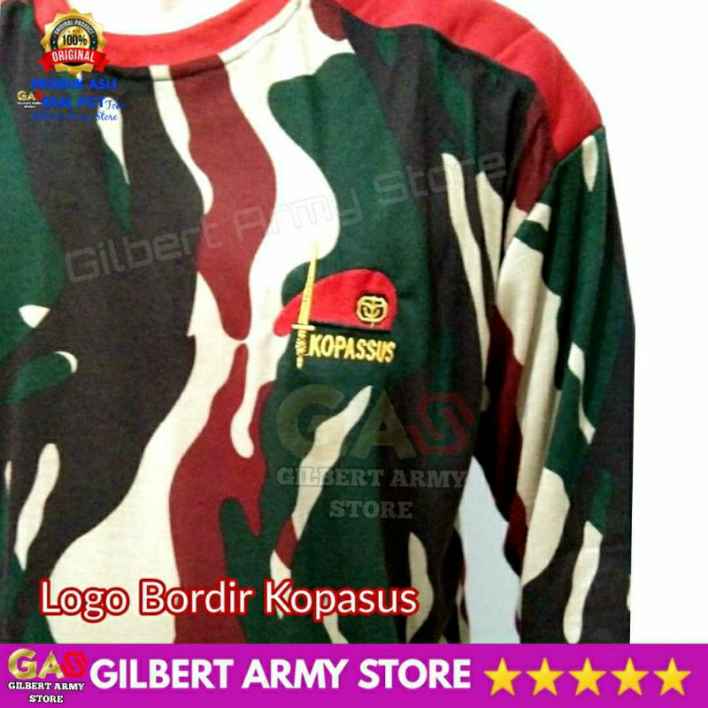 GILBERT ARMY STORE Kaos Kopasus Loreng Pria Distro Lengan Panjang Kopassus Tni Komando Merah Bantalan Variasi Dekker Sniper Terbaru Grosir Murah