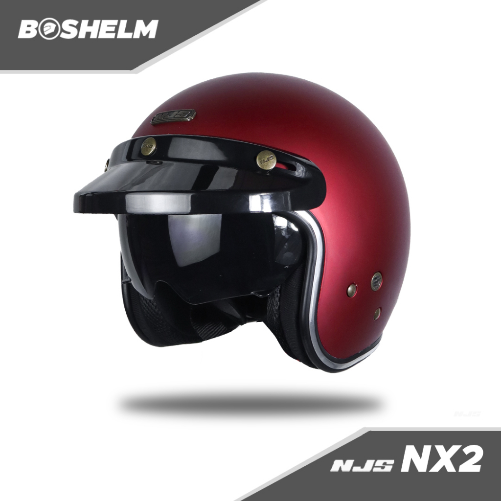 BOSHELM Helm Retro NJS NX2 MAROON DOFF Helm Half Face SNI
