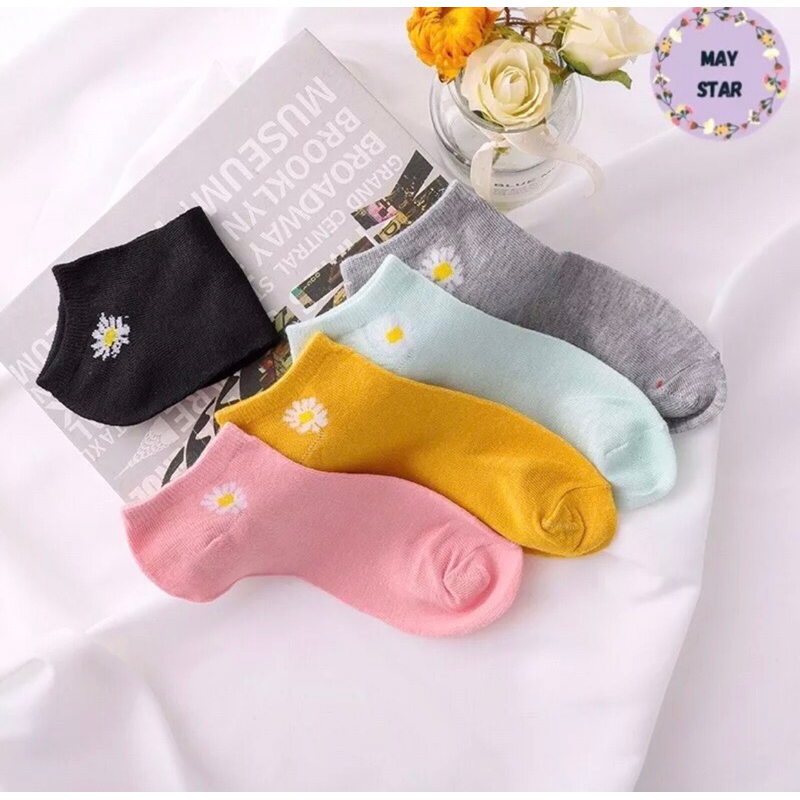 Kaos Kaki Ankle Sock Motif Bunga Daisy Kaos Kaki Korea